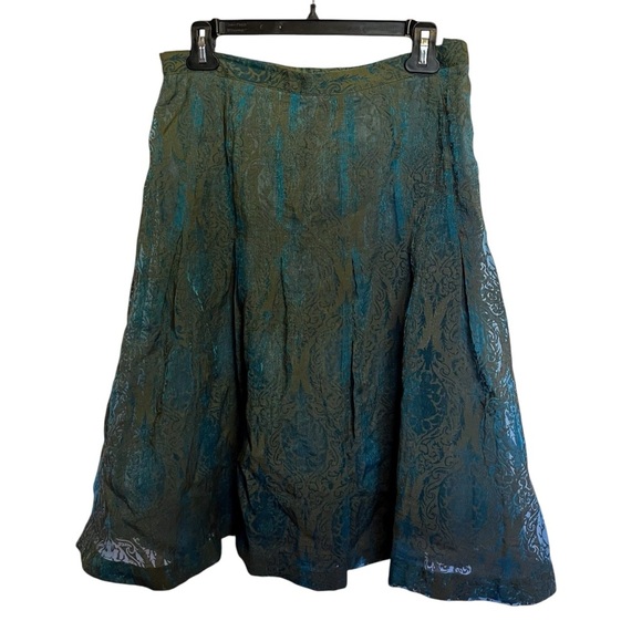 Coldwater Creek Petite Bronze Teal A-Line Skirt Cottagecore Fairycore Midi Med - Picture 1 of 7